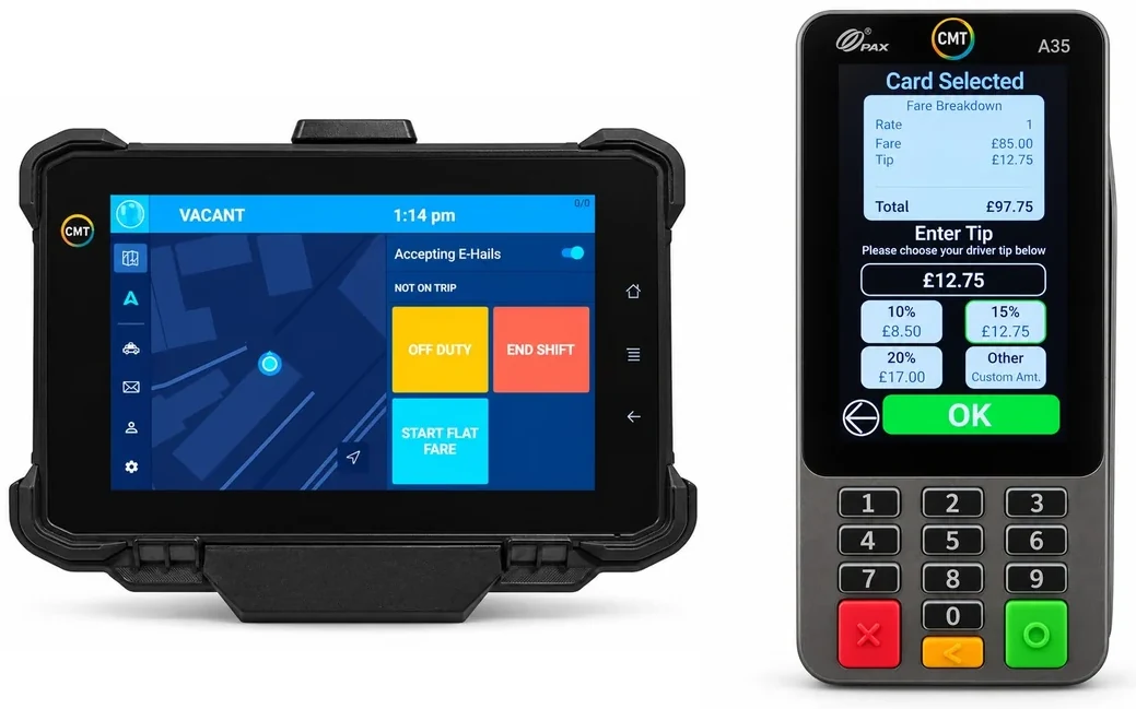 CMT driver tablet and PAX A35 card terminal